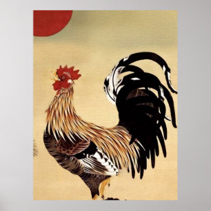 Póster Crowing de gallos por Ito Jakuchu
