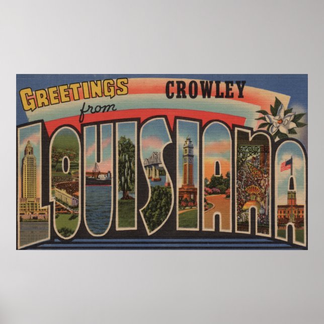 Póster Crowley, Louisiana - Escenas de letras grandes (Frente)
