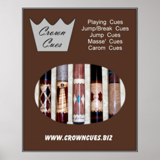 Póster Crown Cues Poster with pool cues