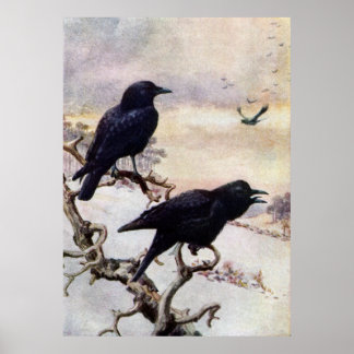 Póster Crows en Ilustracion invernal