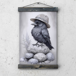 Póster Crows Rock! Poster von Krähe mit Hut auf Steinen