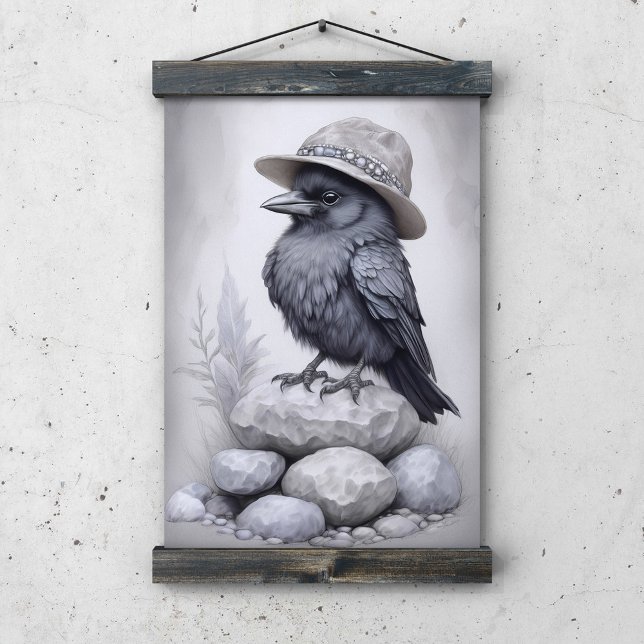 Póster Crows Rock! Poster von Krähe mit Hut auf Steinen (Subido por el creador)