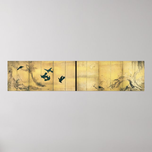 Póster Crows y garras vintage con tinta y papel japoneses (Frente)