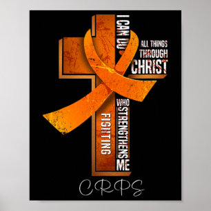Póster CRPS Awareness Naranja Ribbon Cruz Cristiana
