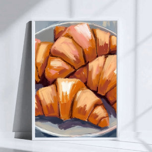 Póster Cruasanes Panadería Fresca Pintura Acuarela