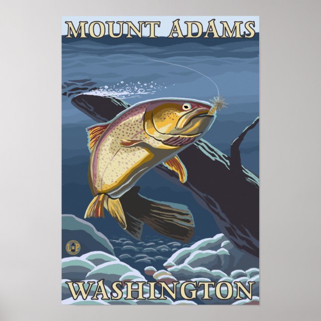 Póster Cruce de la pesca de trucha - Monte Adams, WA (Frente)