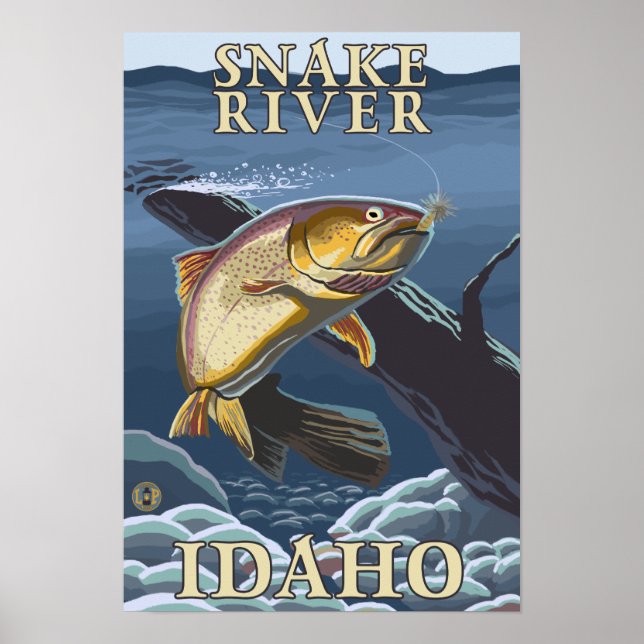 Póster Cruce de la pesca de trucha - Río Serpiente, (Frente)