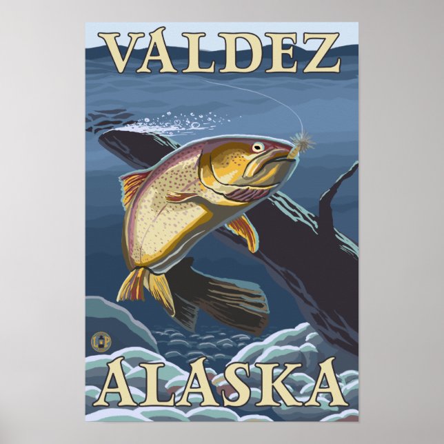 Póster Cruce de la pesca de trucha - Valdez, Alaska (Frente)