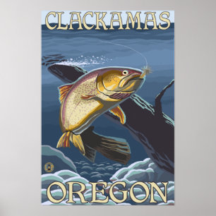 Póster Cruce de la trucha de pesca - Clackamas,