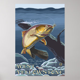 Póster Cruce de la trucha de pesca - Yellowstone occident