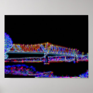 Póster Cruce de puente sobre el río Ohio en luces de neón