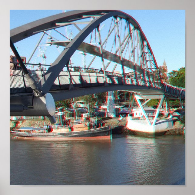 Póster Cruce peatonal del río Brisbane en Anaglyph 3D (Frente)