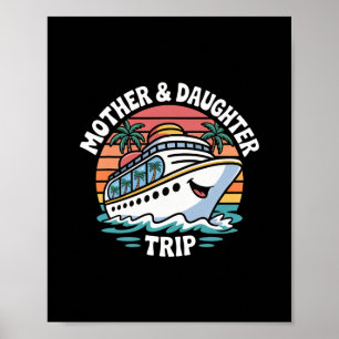 Póster Crucero de madre e hija puesta de sol en barco