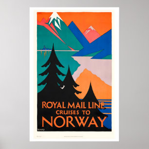 Póster Crucero en Barco Vintage a Noruega Viajes Vintage