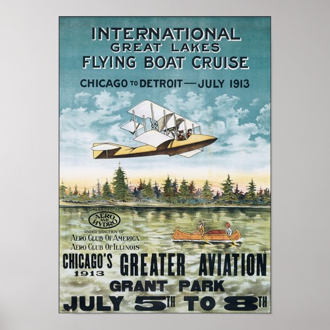 Póster Crucero en barco volador de los Grandes Lagos (Frente)