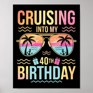 Póster Crucero hacia mi cumpleaños 40 en puesta de sol tr