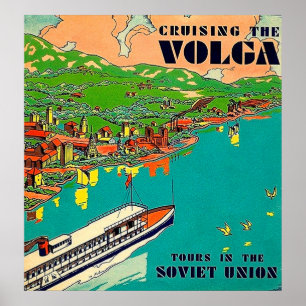 Póster Crucero por el río Volga, tours Unión Soviética