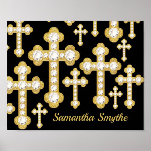 Póster Cruces con brotes con 12 diamantes falsos -