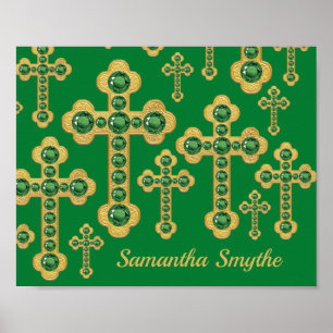 Póster Cruces con brotes con 12 falsas esmeraldas -
