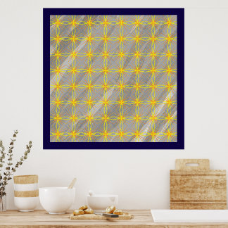 Póster Cruces de Estrella Dorada en Olas Grises  