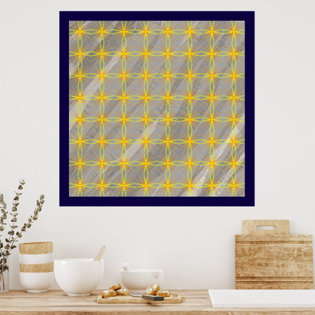 Póster Cruces de Estrella Dorada en Olas Grises   (Cocina)