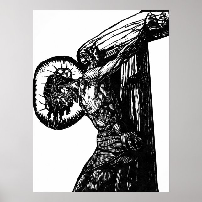 Póster Crucifixión de Cristo Ilustración Negra y Blanca (Frente)