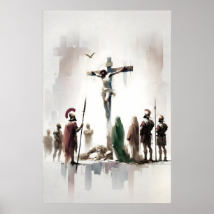 Póster Crucifixión de Jesús Minimalista Acuarela Biblia