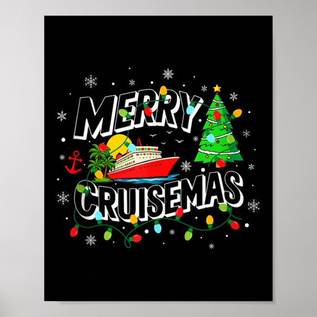 Póster Cruise Ship Cruising Vacation Merry Christmas Ligh (Frente)