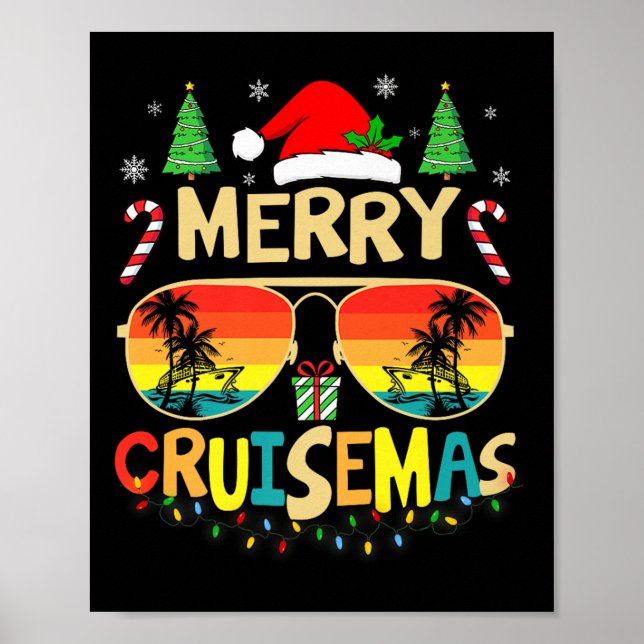 Póster Cruise Ship Merry Christmas Lights Cruising Vacati (Frente)