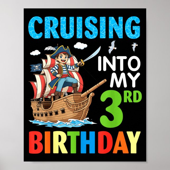 Póster Cruising Into My 3rd Birthday Rate Little Boy 3 Ye (Frente)