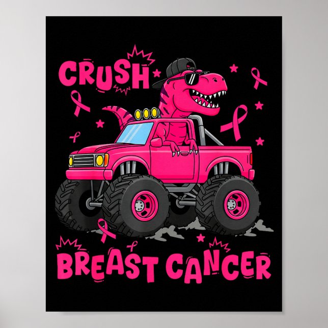 Póster Crush Breast Cancer Awareness Monster Truck Dinosa (Frente)