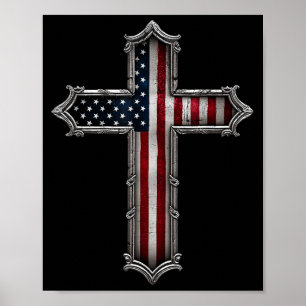 Póster Cruz bandera Estados Unidos Cristiano Religioso Es