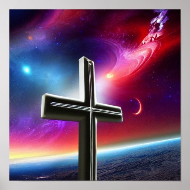 Póster Cruz Blanca sobre el Poster del Agua Azul (Frente)