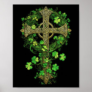 Póster Cruz Celta Harp Irlandesa Knot Clover St Shamrock