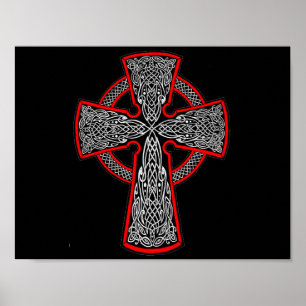Póster Cruz céltica negra y roja