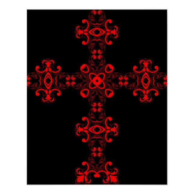 Póster Cruz con Adorno Rojo Arte Decorativo Sagrado (Anverso)