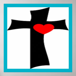 PÓSTER CRUZ CON CORAZÓN ROJO