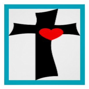 PÓSTER CRUZ CON CORAZÓN ROJO