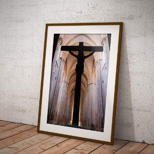 Póster Cruz con Jesucristo. Abadía gótica de Alcobaca
