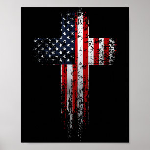 Póster Cruz cristiana bandera estadounidense estadouniden