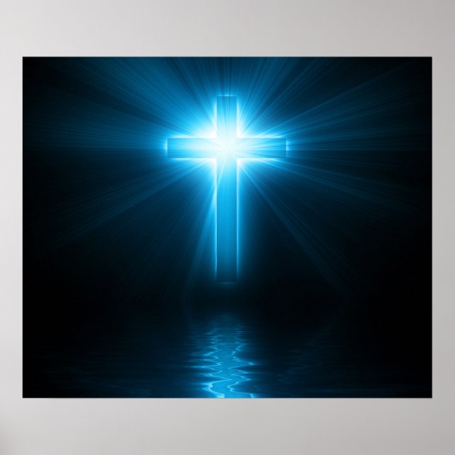 Póster Cruz cristiana en luz azul (Frente)