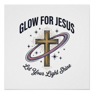 Póster Cruz Cristiana Glow para Jesús Vector Vintage