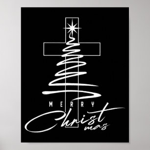 Póster Cruz Cristiana Jesús Feliz Navidad Árbol de Navida