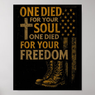 Póster Cruz Cristiana Veterano Militar Bandera Americana