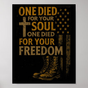 Póster Cruz Cristiana Veterano Militar Bandera Americana 