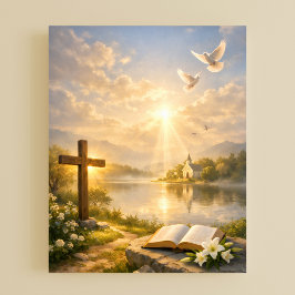 Póster Cruz Cristiana y Amanecer de la Biblia
