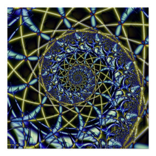 Póster Cruz de Criss Arte fractal amarillo y azul