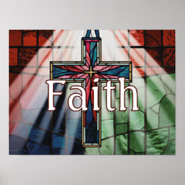 Póster Cruz de fe personalizada en vidrio emplomado