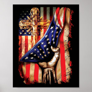 Póster Cruz de la Bandera Americana Jesús Orgullo Cristia