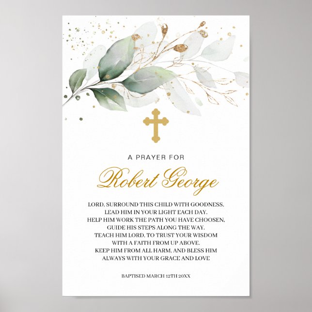 Póster Cruz de la Foliage de Oro Verde Género Bautismo Ne (Frente)